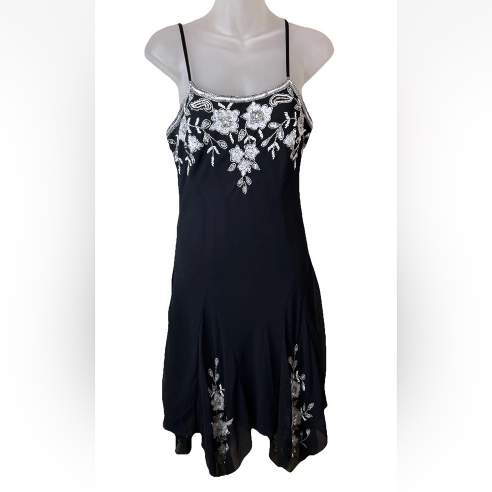 JMD New York 6 Petite Black Floral Sequin Formal Dress Spaghetti Strap